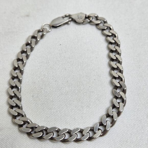 Sterling Silver Curb Chain Bracelet Italy .925 7.5" - Picture 3 of 11